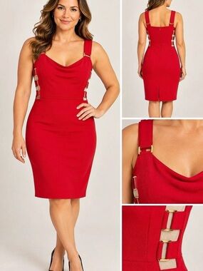 JC Penney Malleable Dress Red Buckle Midi Dress Size Large NWT